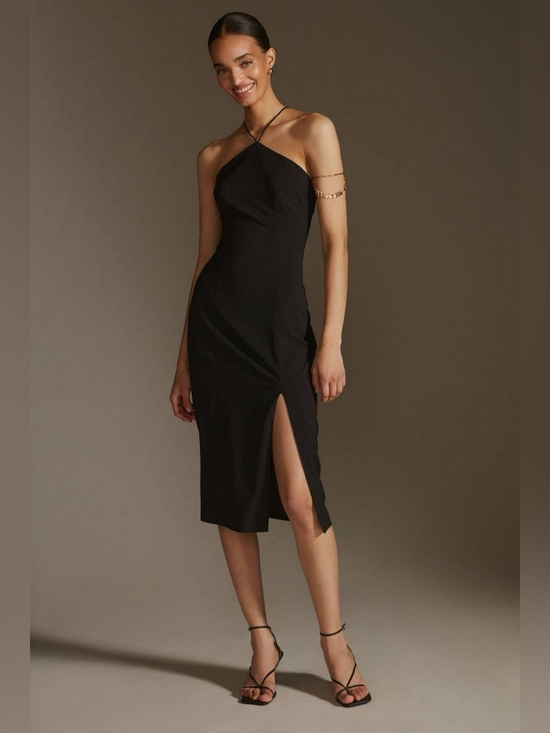 Anthropologie Dresses & Skirts - ANTHROPOLOGIE / HUTCH Black Asymmetric Halter Midi Dress with Thigh Slit